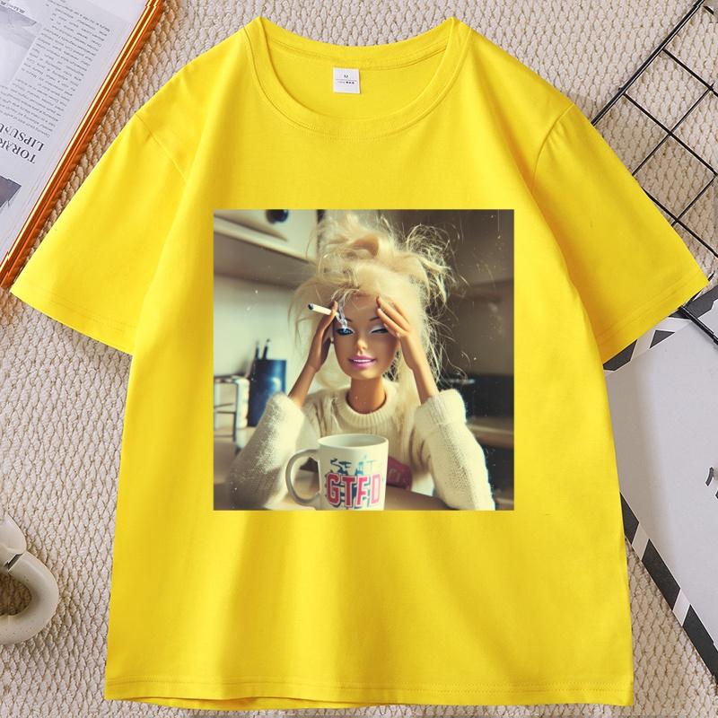 Funny Distressed Doll Face Meme TShirt Funny Cotton Short Sleeve Round Neck Tshirt Unisex Loose Tees Unisex Cotton High Quality