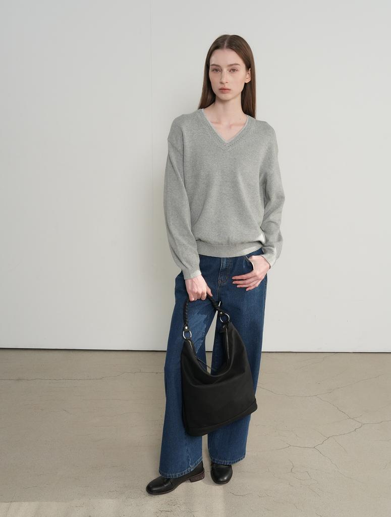 GENERALIDEA Cotton Layered V-Neck Knit Pullover [Light Grey] / Gf1Lkp506