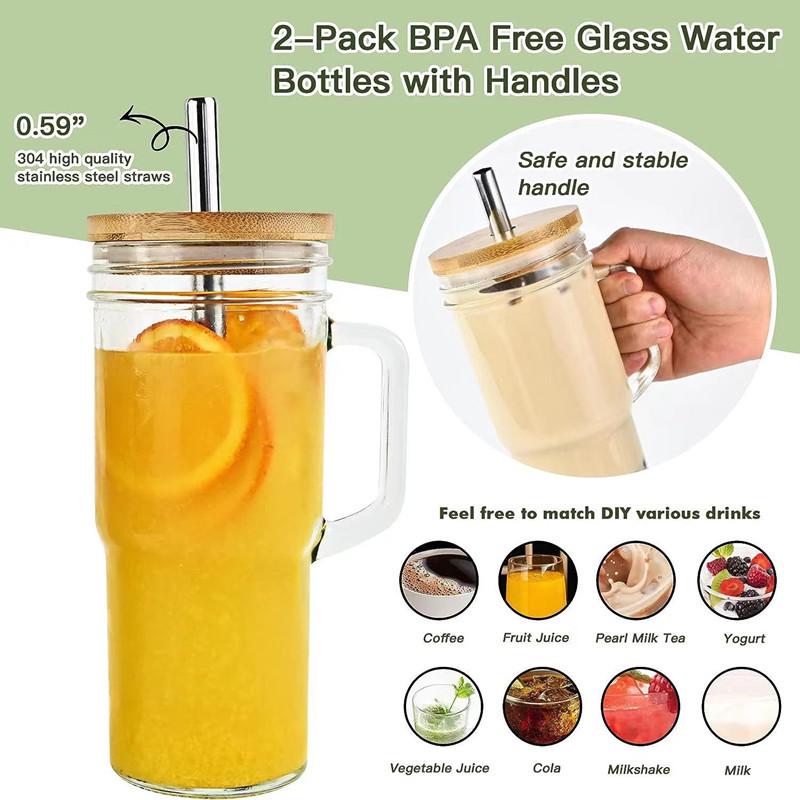 24oz Mason Jar with Wooden Lid & Handle, Straw, Ice Buster Design for Milk Tea