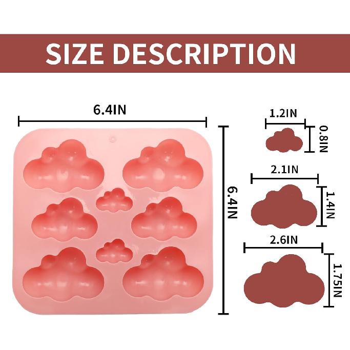 3 Pack 3D Cloud Shape Silicone Mold, Non-Stick Ice Cube Tray, Fondant Mold for Chocolate, Candy, Soap, Resin, and Baking Crafts