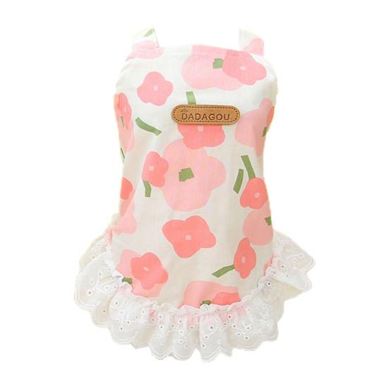 

Платье для домашних животных, удобная пуговица, кружевной край с цветочным узором и летний декоративный весенний жилет для собак, юбка, одежда, товары для домашних животных M розовый