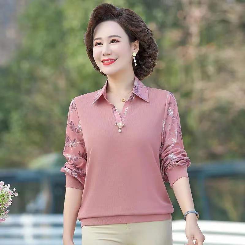 

Весенне-осенние модные трикотажные нижние рубашки для женщин среднего и пожилого возраста. Футболки с длинными рукавами. Женские топы. Тонкие маленькие рубашки. XXXXXL розовый