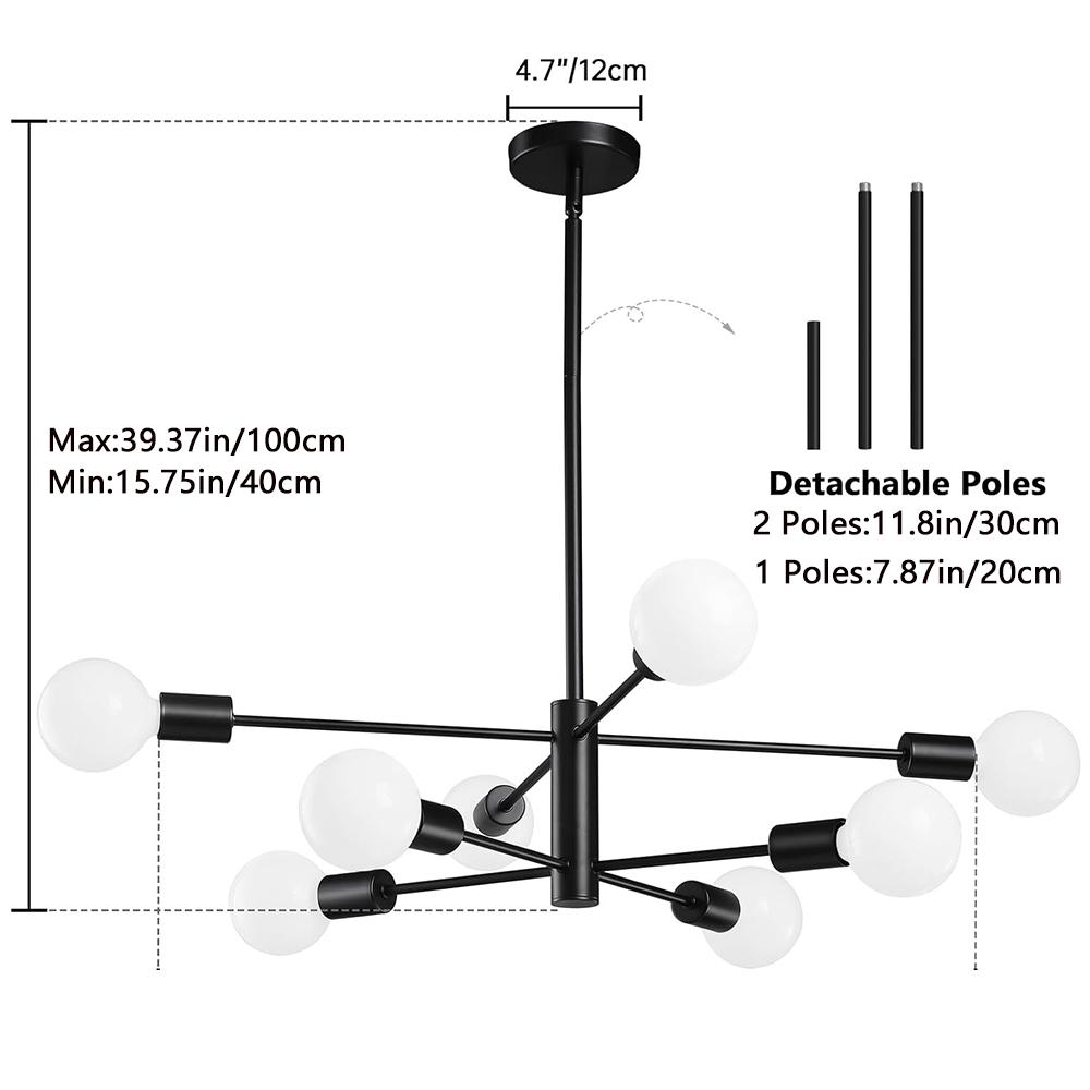 

Modern Sputnik Chandeliers Light, 8-Light Black Chandeliers for Dining Room, Height Adjustable Ceiling Lights Farmhouse Chandelier for Kitchen Island 8 heads