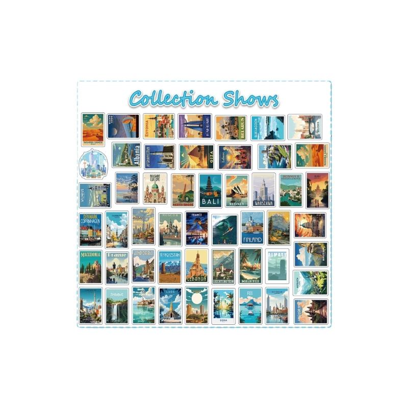 

50Pieces Global Landmark Sticker World Landmark Sticker Waterproof Design Ideal For Notebook And Luggage Decoration