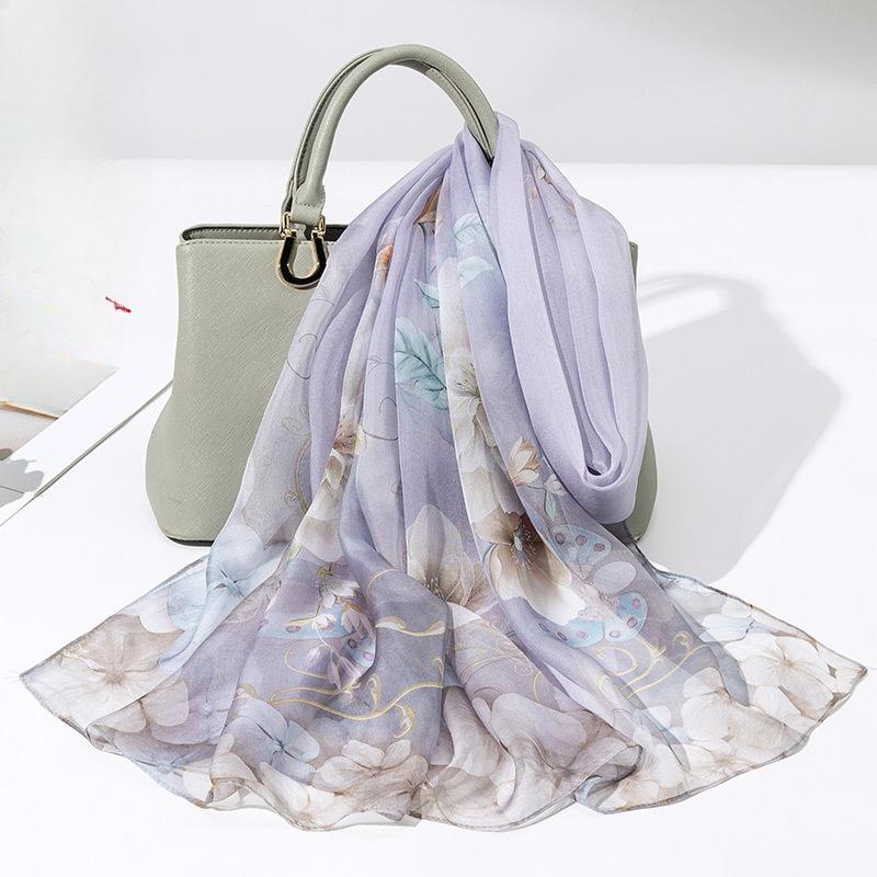 Shanghai Story New Silk Scarf Women's Spring and Summer Thin Mulberry Silk Printed Scarf Fashionable and Versatile Shawl