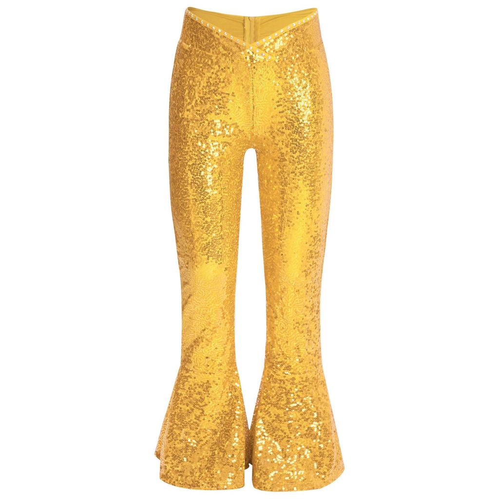 Dívčí taneční kalhoty třpytivé zdobené kamínky flitry zip rozšířený lem soutěžní kalhoty