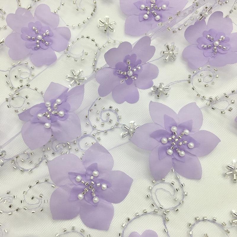 100*130cm 3D Blossom Flower Tulle Mesh Sequin Lace Fabric For Diy Sewing Wedding Dress Shawl Stage Costume Crafts