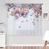 2PCS Digital Print Sheer Curtain, Butterfly Shadows Among Cherry Blossoms Pattern, Elegant Mysterious Japanese Floral Decor
