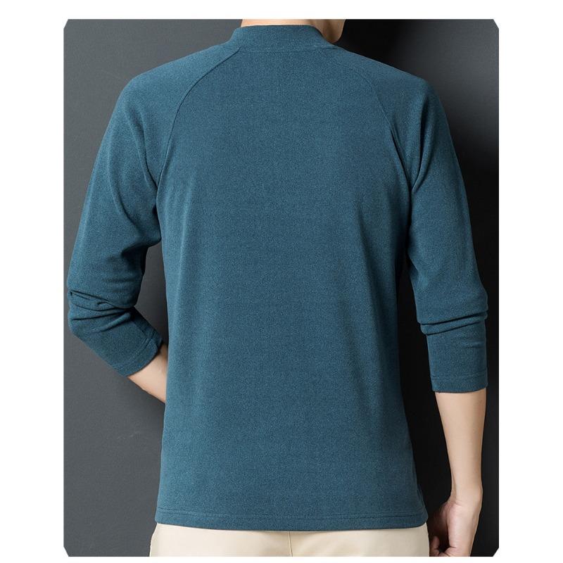 Frühling Herbst Halber Stehkragen Einfarbig Schlicht Allround-T-Shirt Männlich Langarm Unterzieh-Tee Pullover Top Herren