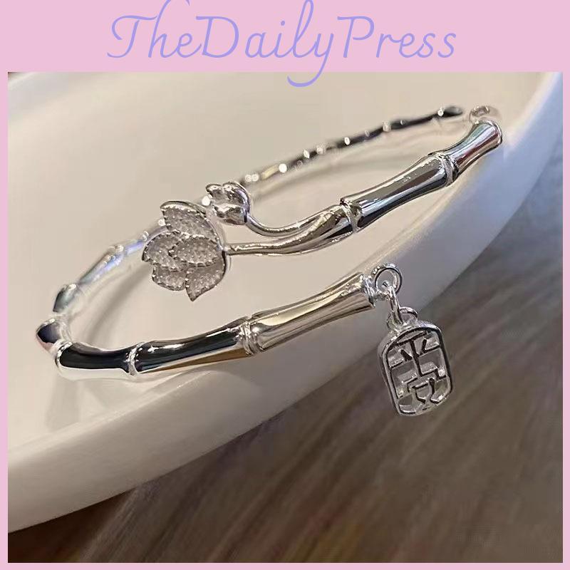 Elegant Alloy Lotus Bamboo Bracelet Stylish High-end Bangle Summer 2024 Jewelry