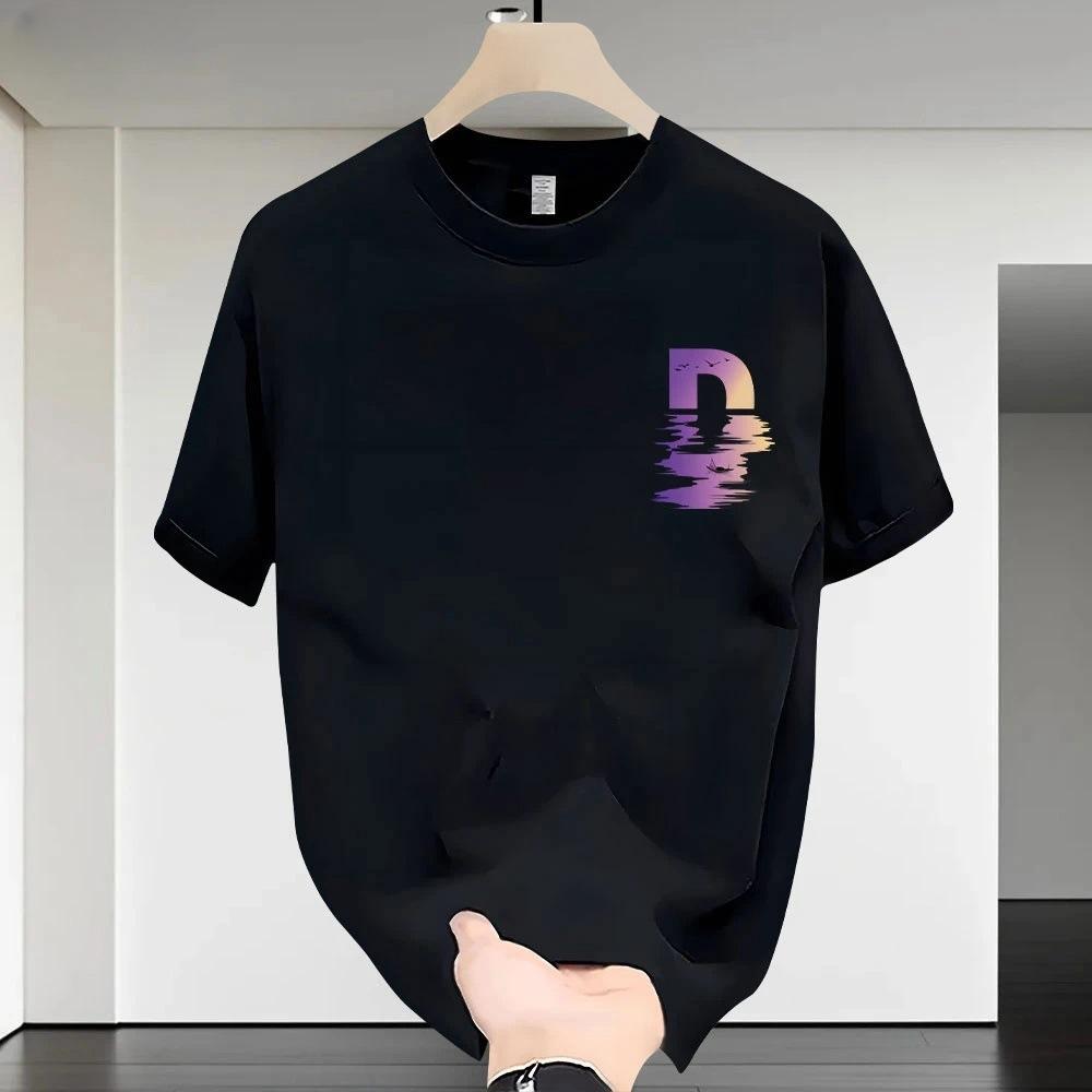 Párová bavlněná trička s krátkým rukávem Černá Bílá Topy Prodyšná Pohodlná Měkká Ležérní Sportovní Trička