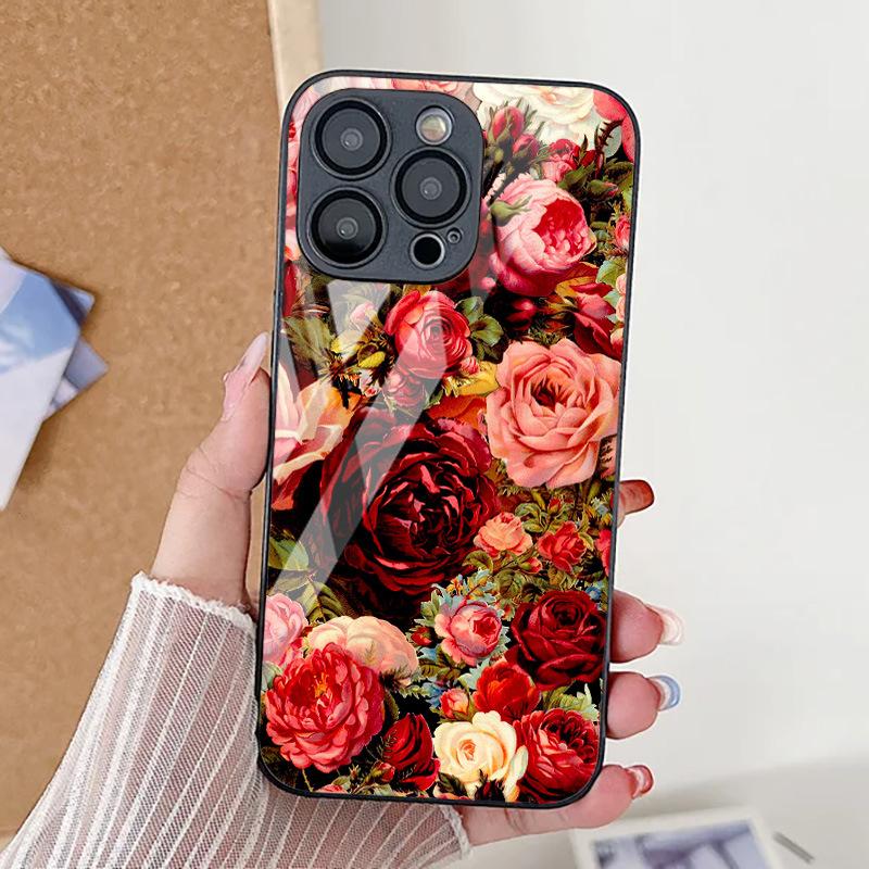 Full screen rose for iPhone17ProMax metallic paint glass mobile phone protective case 17 all-inclusive fine hole factory