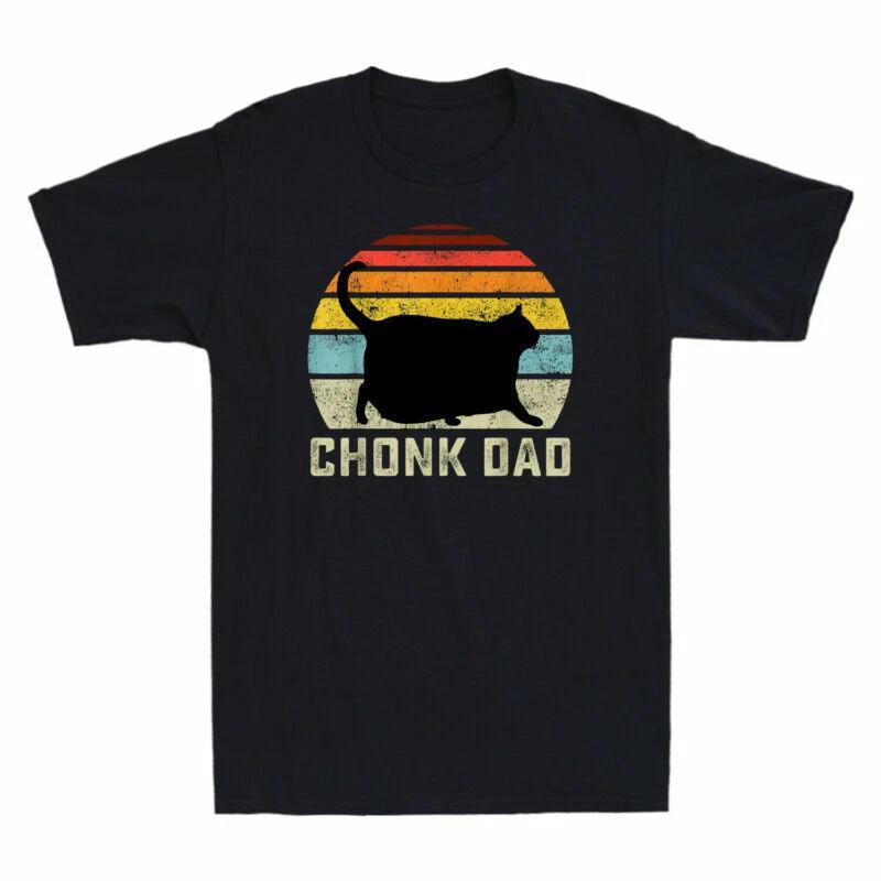 Chonk Cat Dad Funny Meme Retro Style Daddy Cats Vintage Men s T-Shirt Black Tee M