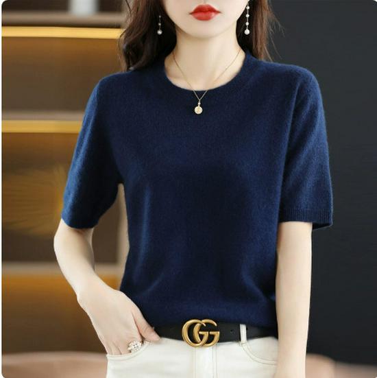 Women's Knitted Short Sleeve Spring/Summer Pullover Sweater - Round Neck, Lightweight, Half Sleeve.