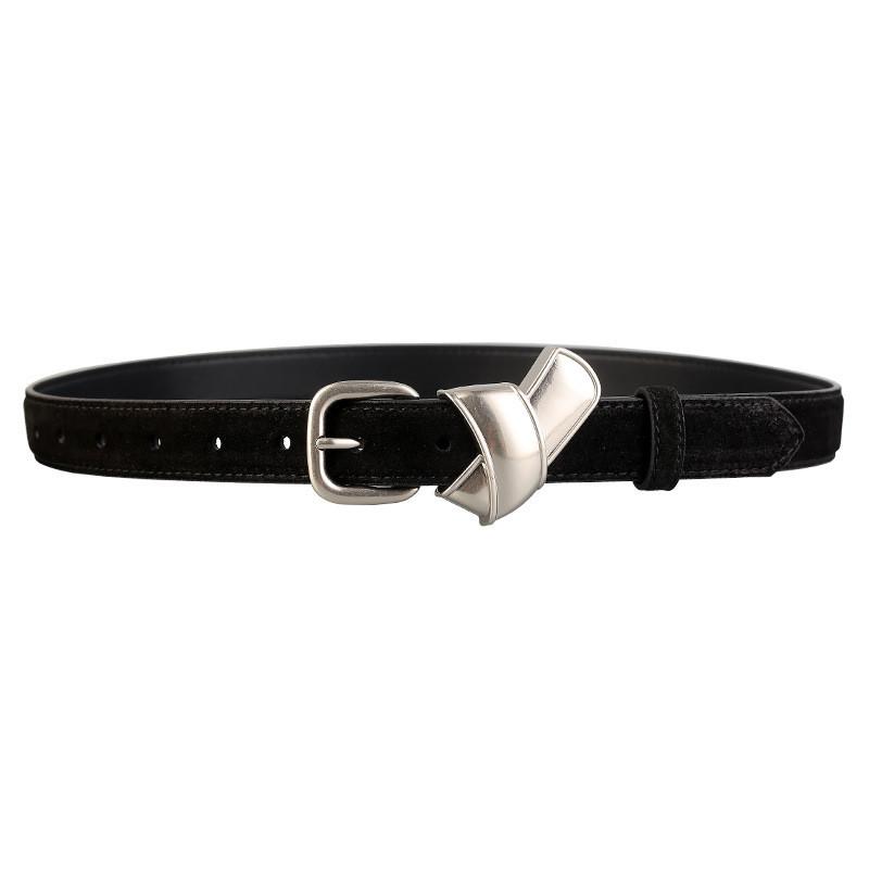 

Fashionable Cowhide Belt For Women With Goldtoned Metal Buckle Elegant Style For Work And Leisure Black