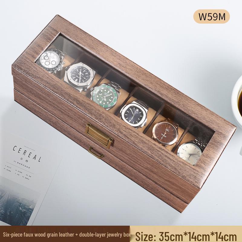 Carbon Fiber PU Double Layer Watch & Jewelry Storage Box - Holds 6 Watches & Cufflinks