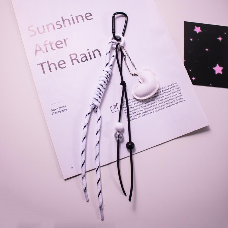 Colorful Hand Braided Rope Roman Knot Keychain Pendant Sweet Leather Heart Charm Bag  Hanging Ornaments Car Keyring Gifts