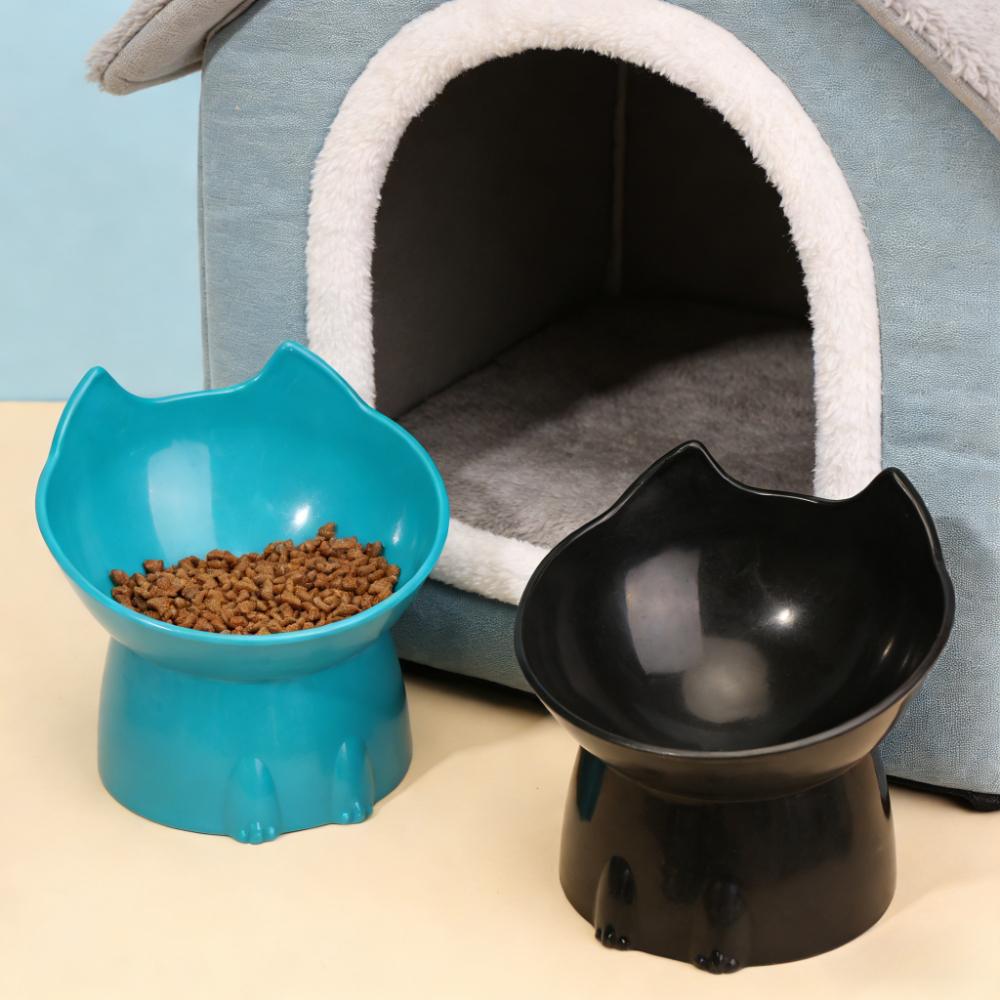 Cartoon Long Ear Elevated Cat Bowl,Large Capacity Tilted Pet Feeding Dish,Neck Protection Anti-Tip Plastic Raised Dog Food Bowl