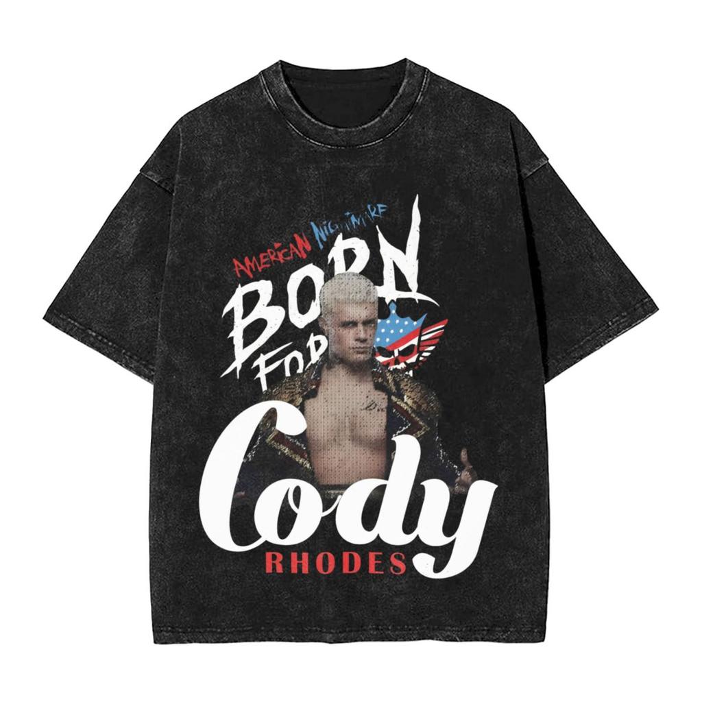 Retro Cody Rhodes Vintage Washed Tshirt Men Cotton Tops Shirts Retro Crewneck Short Sleeve