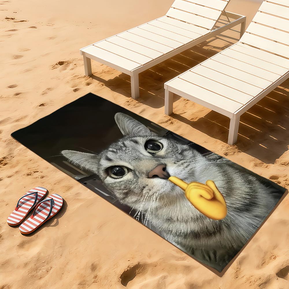 Gatto meme divertente cartone animato carino gattino astratto Asciugamani da spiaggia morbidi Asciugamano da piscina ad asciugatura rapida per Viaggio Palestra bagno Spa Campeggio sport Regalo