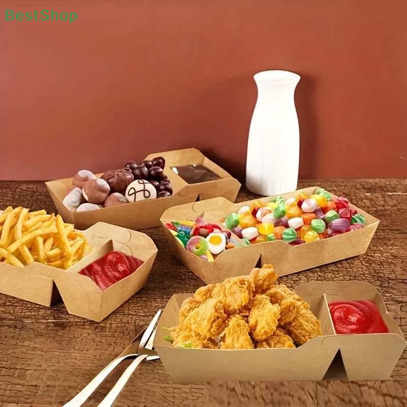 50 Stück Kraftpapier Zweifach-Gitter Lebensmittel-Tablett Einweg Servicekorb Für Snacks Pommes Tacos BBQ Party Geschirr Set