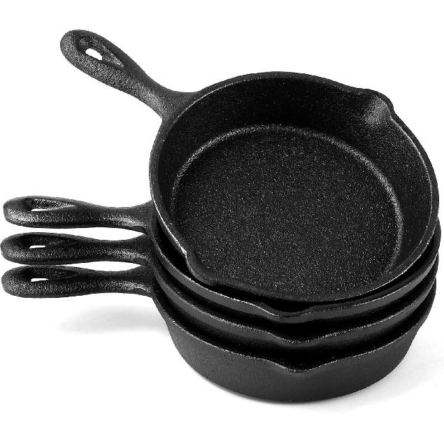 4 Pack Mini Cast Iron Skillets, 4 Inch Small Frying Pan with Double Drip-Spouts, Black Cast Iron Skillet with Handle, Nonstick Frying Pans for Indoor