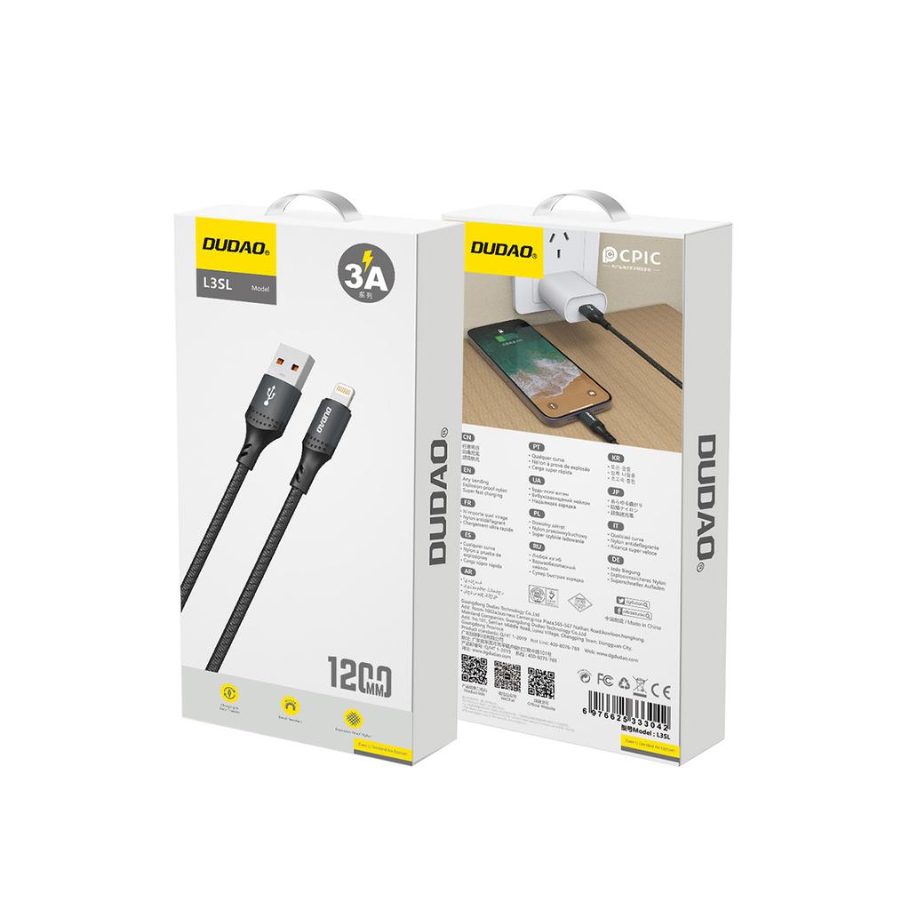 USB-A - iPhone Lightning Cable Braided 3A 30W 1.2m - Black