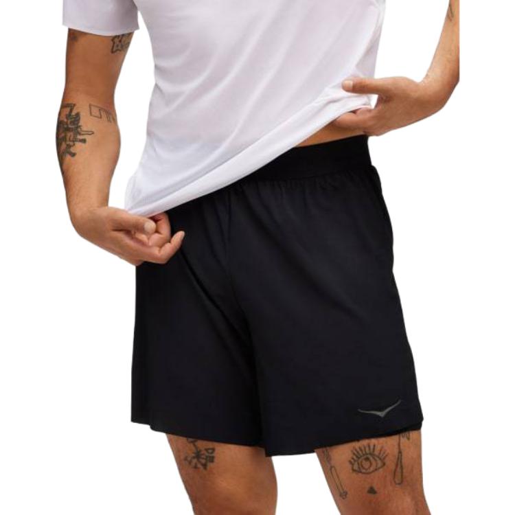 

HOKA ONE ONE Solid Color Outdoor Mid Waist Elastic Casual Shorts Men shorts Black 1151080-BLK S