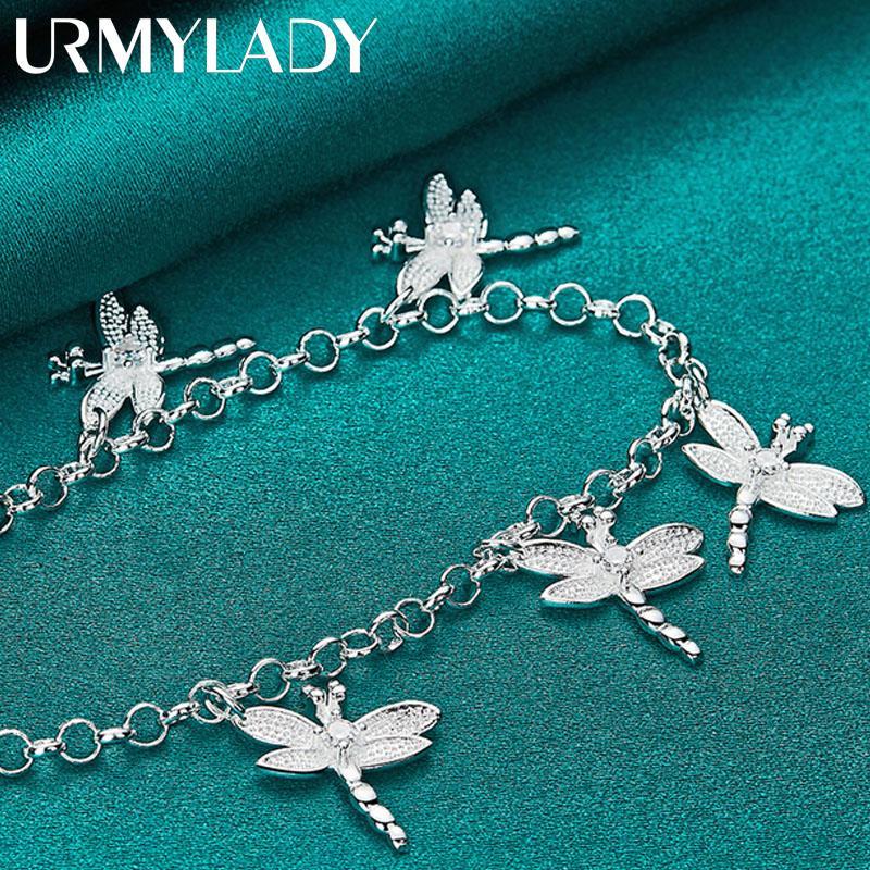 925 Sterling Silver Dragonfly Zircon Pendant Bracelet For Women Wedding Engagement Party Fashion Jewelry
