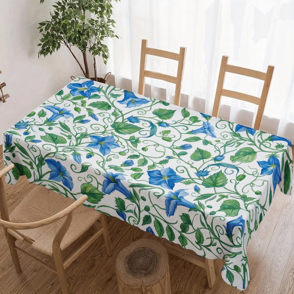 Bloemig Blauwe Bloem Rechthoekige Tafelkleed voor Tafeldecoratie Keuken Eetkamer Waterdicht Herbruikbaar Tafelkleden voor Tafel Eetkamer 140x140cm