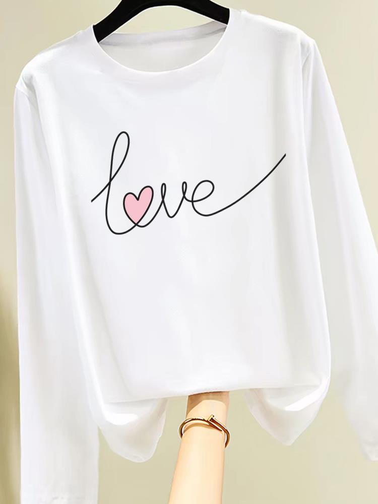 (Asian Size) trend love style cute Graphic Tee Clothing Print T Shirt Women autumn winter spring Casual Fashion Top o-neck Long Sleeve T-shirts