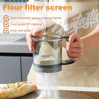 Plastic Semi-automatic Hand-held Flour Sifter Convenient Baking Flour Filter Home Kitchen Baking Sieve Bread Dessert Making Tool