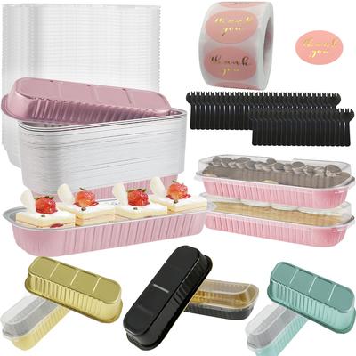 Neu 50 Stück Kuchenformen mit Deckel und Löffel Aluminiumfolie Backformen Mini-Brotbehälter Muffinformen Kastenformen Küchenwerkzeuge