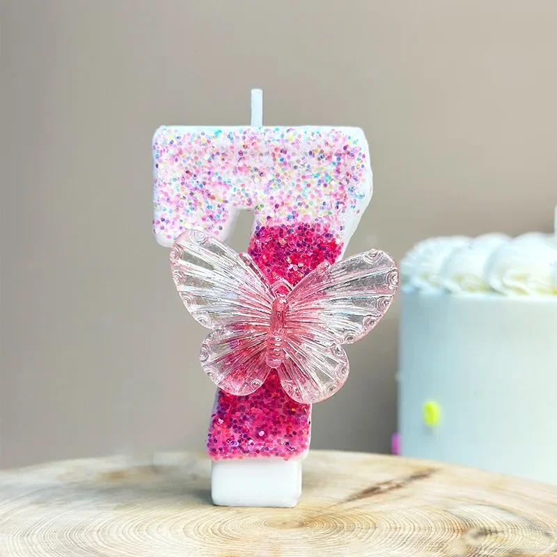 0-9 Number Cake Candles Party Supplies Purple Butterflies Candles Accessories Cake Shop Props Valentine's Anniversary Candles