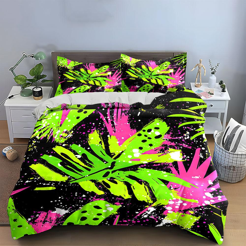 Colorful Tropical Pattern Three-Piece Set  Kid'S And Adults' Bedroom Decor, Exquisite Three-Piece Bedding Set Gift