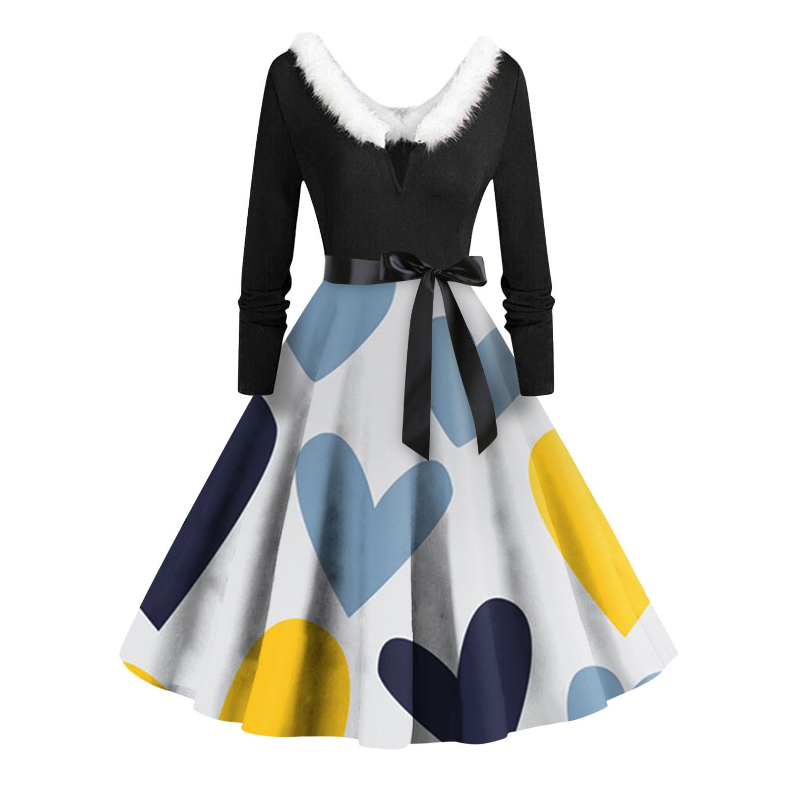 

Женское повседневное и модное платье с длинными рукавами и V-образным вырезом, с принтом ко Дню святого Валентина, застегивающееся на молнию XL жёлтый