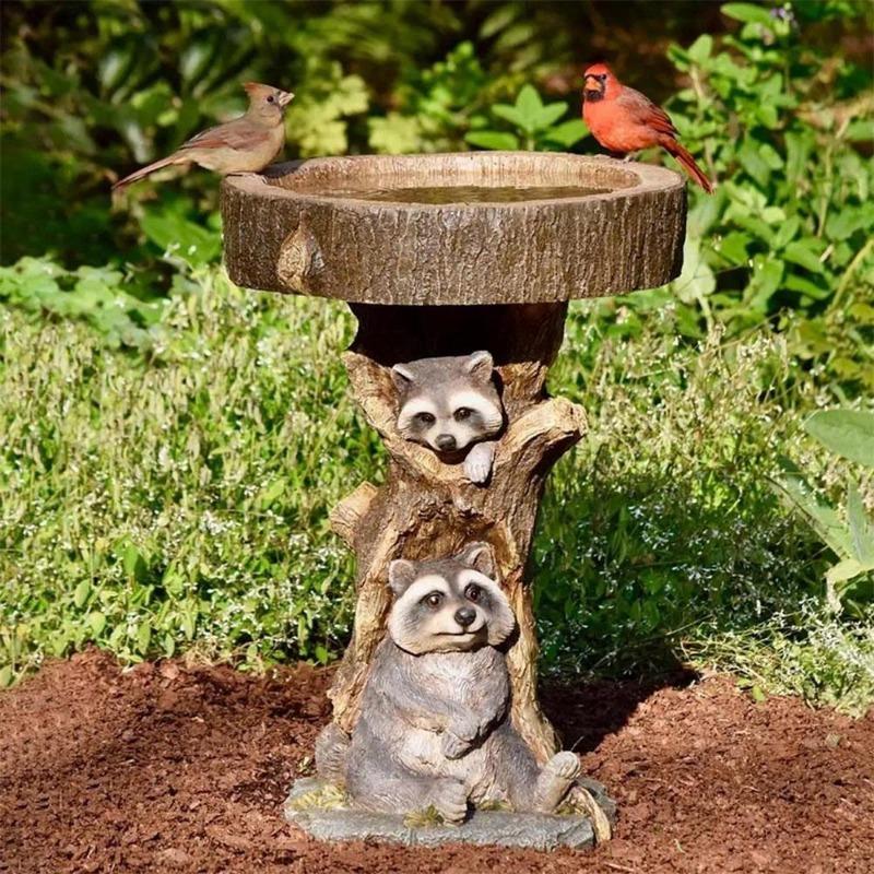 Resin Raccoon Birdbath Polyresin Antique Garden Bird Bath For Home Garden Yard Garden Decoration Outdoor Gardening Yard Decor
