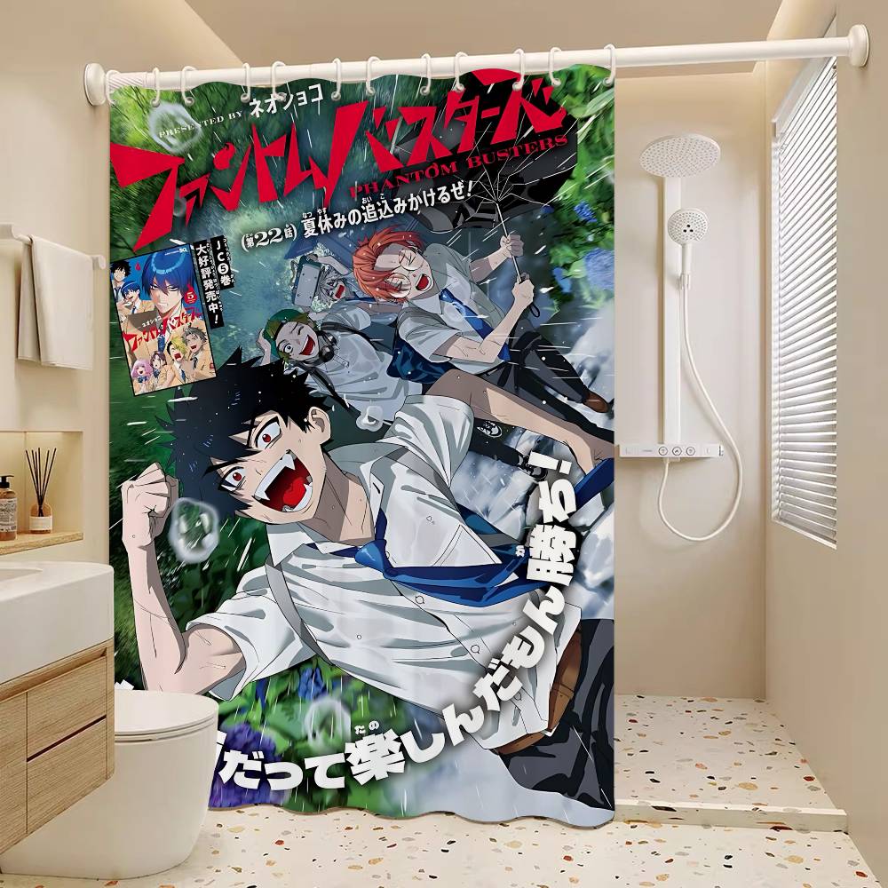 Japanese Anime P-Phantom B-Busters 1Pc Printed Shower Curtain Waterproof Washable With 12 Hooks Bathroom Shower Home Use