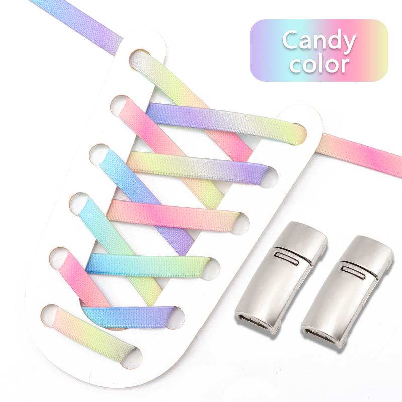 1 Pair No Tie Shoelaces Magnetic Metal Lock Elastic Shoe Laces Colorful Flat Leisure for Men and Women Lazy Shoelace Accessories