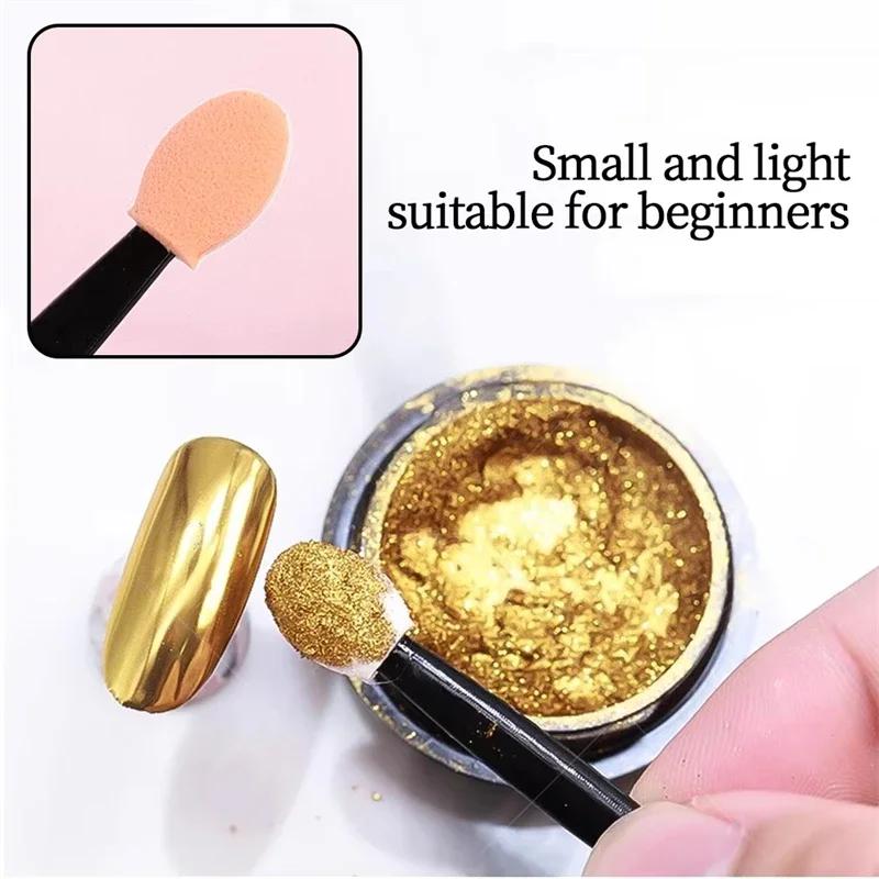 50/100pcs Nail Powder Brushes Sponge Double-head Mini Sponge Sticks Nails Art Mirror Chrome Pigment Applicator Makeup Tools