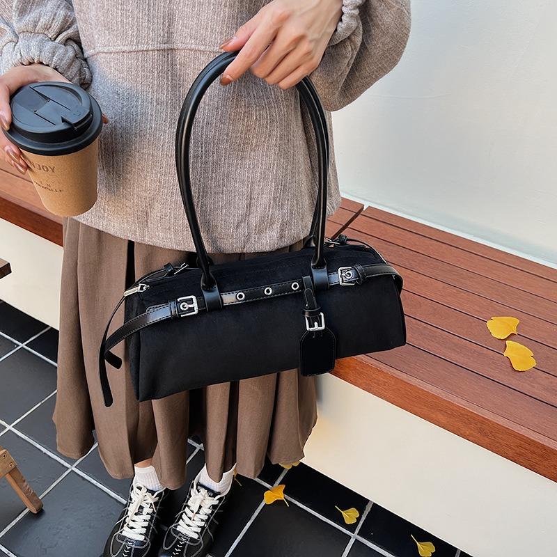Vintage niche suede handbag bowling bag women's new casual underarm bag popular shoulder bag