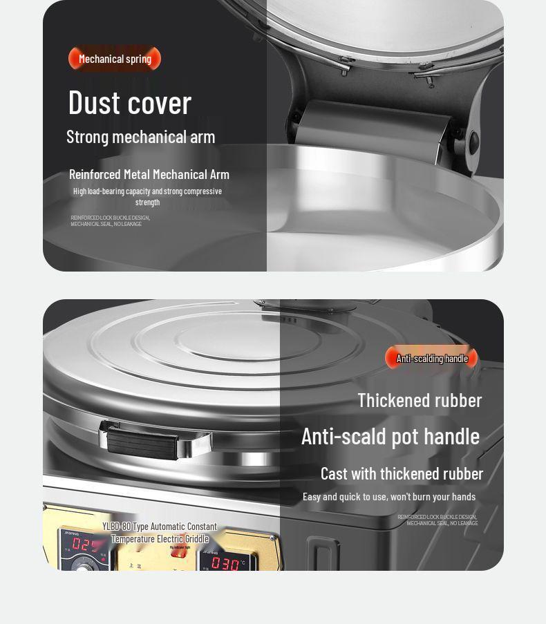 Commercial Double-Sided Electric Pancake Maker, Automatic Tabletop Pancake Oven for Street Vendors, Soy Sauce Flavor.