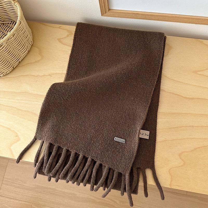 Scarf Women's High-end Tassel Warm Short Pure Wool Small Scarf Men