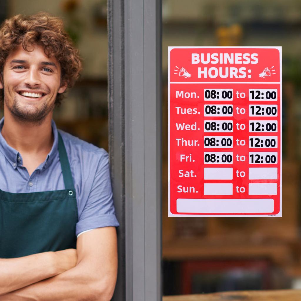 2Pcs Business Hours Sign Sticker Self-Adhesive PVC Opening Closed Store Restaurant Bar Cafe Bakery Shop Window Decal Waterproof