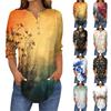 3/4 Length Sleeve Womens Tops Summer T-Shirts Floral Print V Neck Casual Basic Tee Button Shirts Tunic Tops