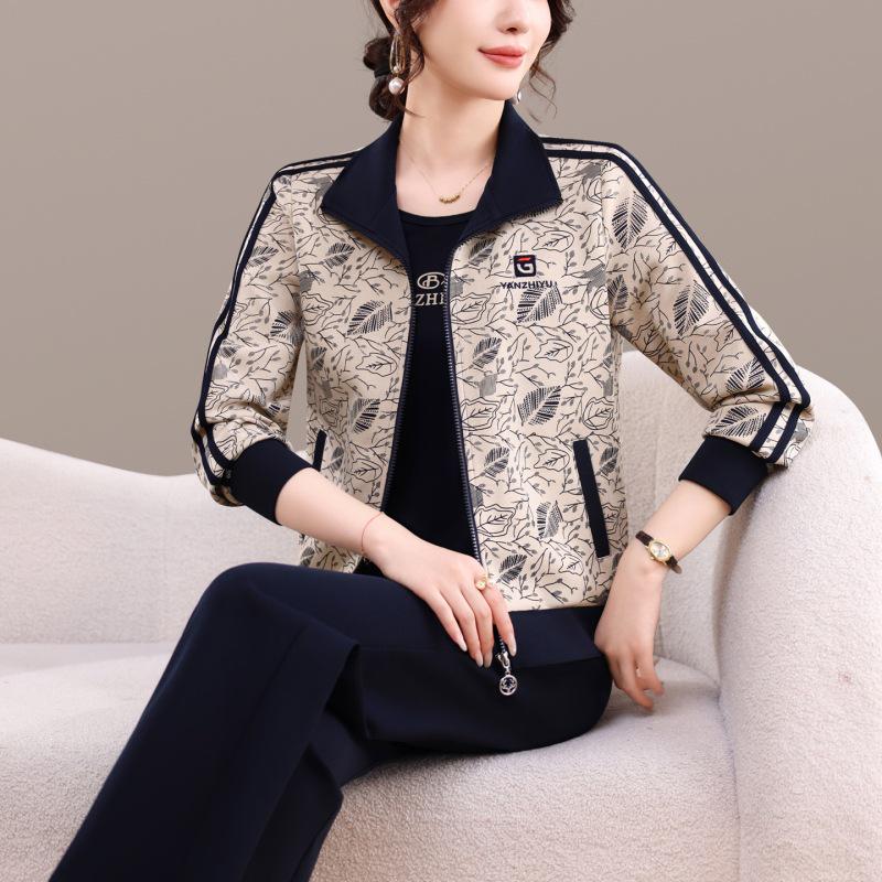 Women's Casual Sportswear Set - Spring/Autumn 2026 Three-Piece: Stylish, Loose-Fitting Age-Reducing Attire for Middle-Aged Mothers