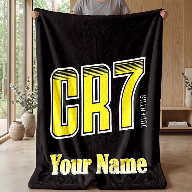 Coperta in Flanella Personalizzata con Nome Cristiano Ronaldo Logo Calcio Coperta Plaid in Pile Personalizzata Regalo Speciale per Divano Camera da Letto Casa