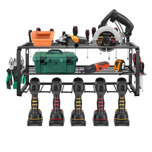 Rxakuded Wall-Mounted Tool Storage, 3-Tier Tool Shelf, Power Tool Storage Rack, Iron, Multifunctional Wall-Mounted Style Tool Rack, 49cm Long, 20cm Wi