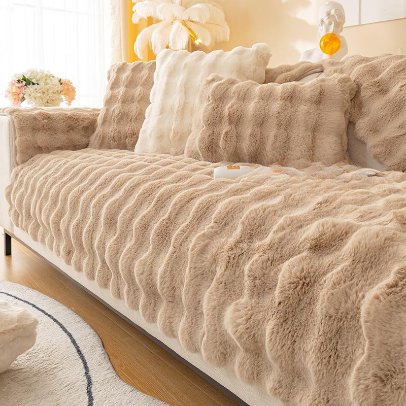 Winter Plush Sofa Cushion Thickened Non-Slip Light Luxury Cushion Winter Leather Sofa Cover Cover Cloth