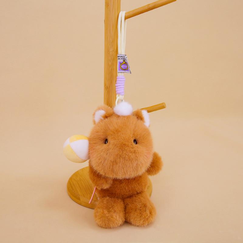 Plush Animal Cute Hanging Toy With Short Faux Fur For Children Travel Doll Bag